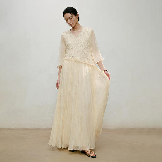 【林栖设计小店】手工钉花|优雅多色刺绣蕾丝宽松2026夏新款百褶连衣裙1962134 商品图8