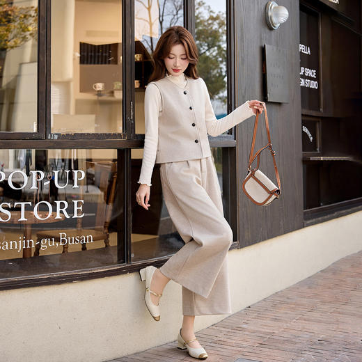 超好看洋气轻熟风气质套装，显瘦时髦马甲阔腿裤三件套HR-2671 商品图1