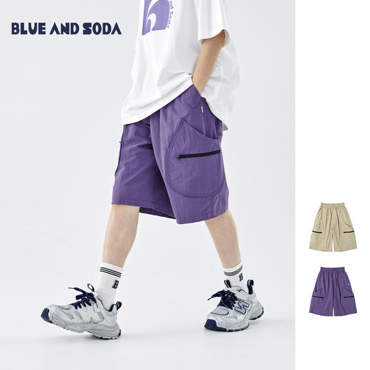 蓝汽水2026夏季新款山系户外男童工装休闲裤青少年轻薄沙滩短裤 商品图0