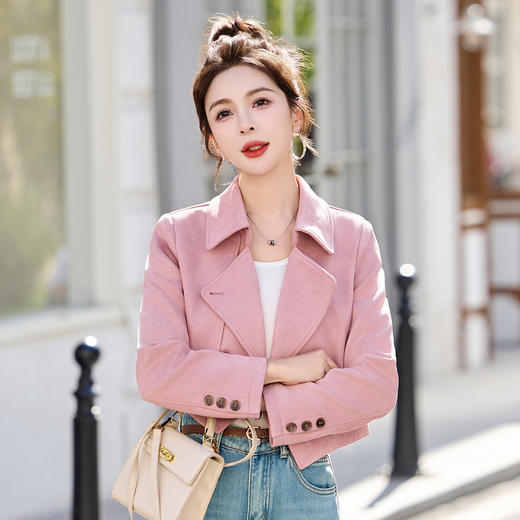 通勤风夹克女外套2026春季新款款女装时尚修身短款小个麂皮绒上衣 商品图1