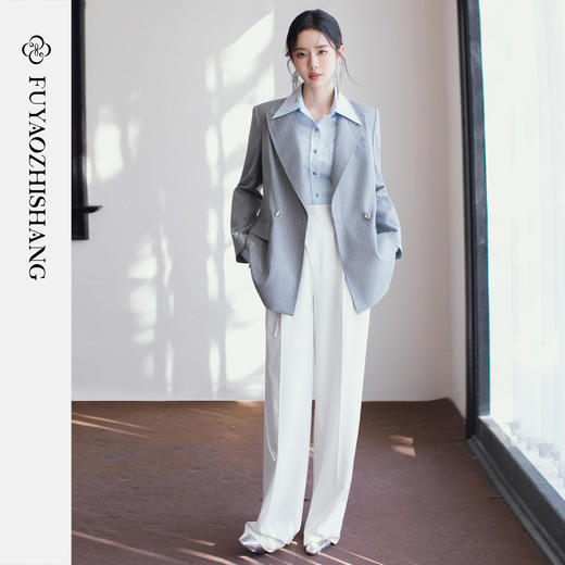 FUYAO扶摇直上 【老钱风】阔版有型条纹西装三件套女春季优雅通勤 商品图0