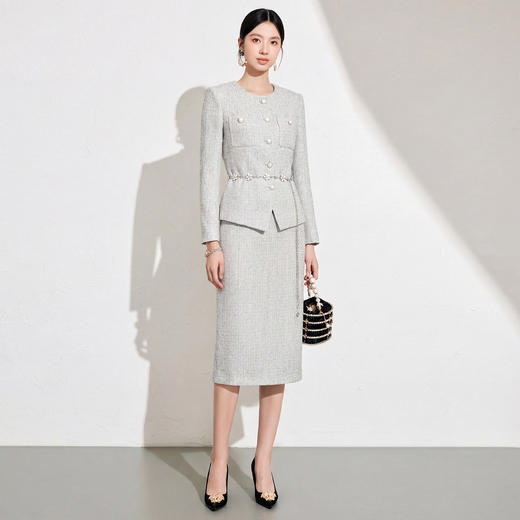 艾尚臣小香风灰色西装套装女秋冬职业通勤高级感收腰两件套 商品图2