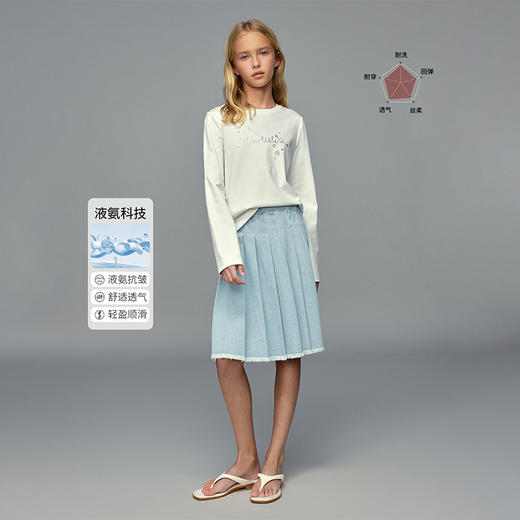 💕春3童装60S持久如新抗皱液氨拉架双面百搭烫钻长袖T恤 商品图2