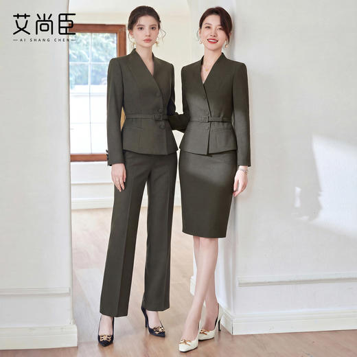 艾尚臣西装套装女棕绿色西服职业装正式场合穿搭通勤正装两件套春 商品图0
