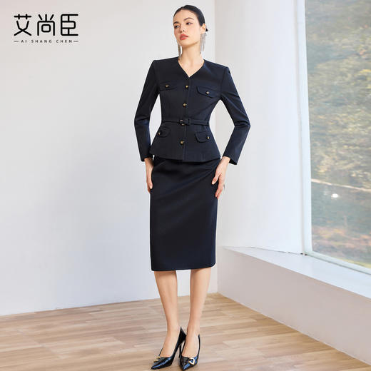 艾尚臣藏青色西装套装女2026新款春季职业装收腰显瘦轻熟风两件套 商品图1