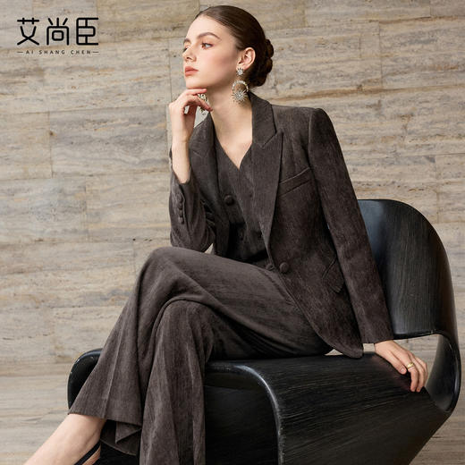 艾尚臣老钱风西装套装女秋冬商务职业装西服外套长裤三件套通勤风 商品图1