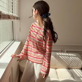 Triuuchu | 阳光海岸条纹慵懒T 粉系泡泡感撞色纹 质感/舒适/百搭 轻松出门凹造型 #5151