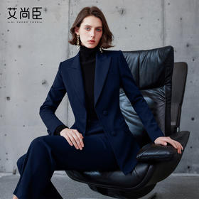 艾尚臣藏青色西服职业装女羊毛高级感商务西装套装职场通勤两件套