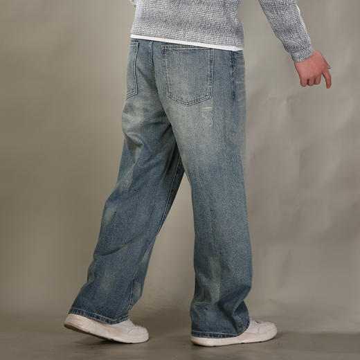 DRONKOO 2026 半松紧腰裤腿刷漆墨点中厚牛仔长裤 商品图3