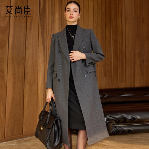 艾尚臣羊毛呢大衣女冬季中长款双排扣通勤职业装气质西装毛呢外套 商品图1