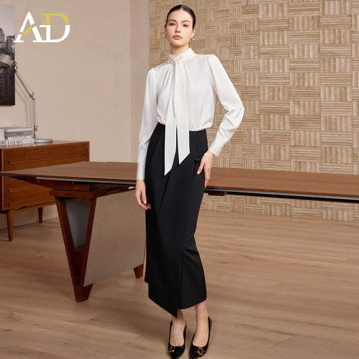 AD高端精致缎面白衬衫女2026新款高级感职业装正式场合两件套裙子 商品图2
