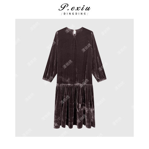 【浮光椿野】人丝进口丝绒赫本风优雅气质连衣裙W-63487 商品图2