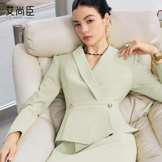 艾尚臣销售职业装工装浅绿西装连衣裙女收腰气质职业装工作服团服 商品图4