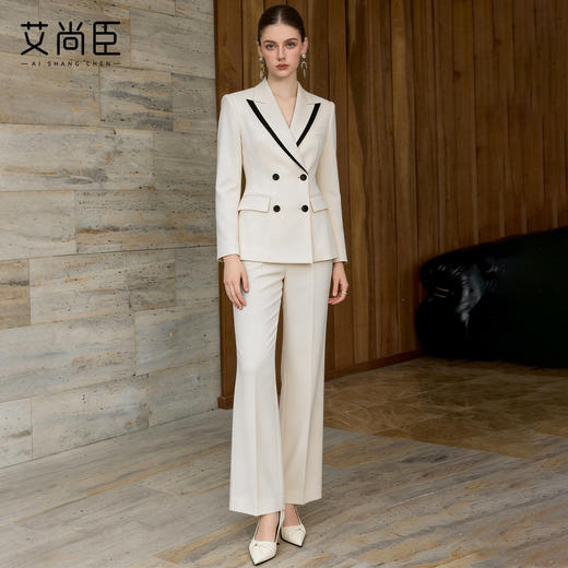 艾尚臣雪尼尔老钱风双排扣西装套装女职场通勤气质正装杏冬秋加厚 商品图2