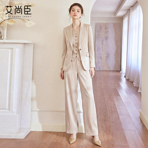 艾尚臣办公室商务高级感优雅通勤西装套装女三件套鎏金色老钱气质 商品图2