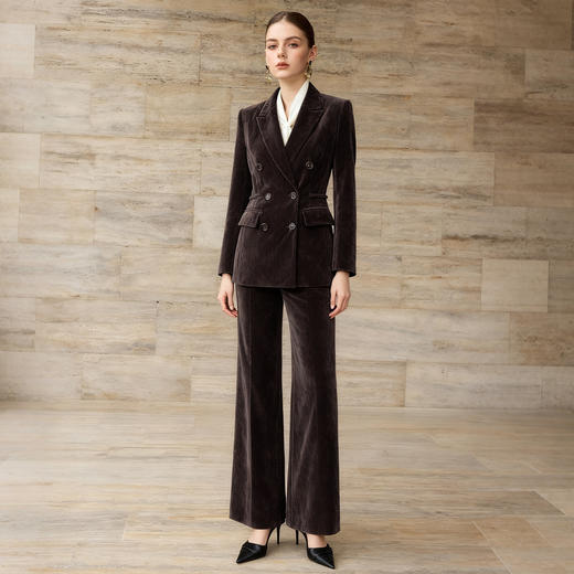 艾尚臣高级感雪尼尔西装套装女冬职业装双排扣灯芯绒通勤休闲西服 商品图0