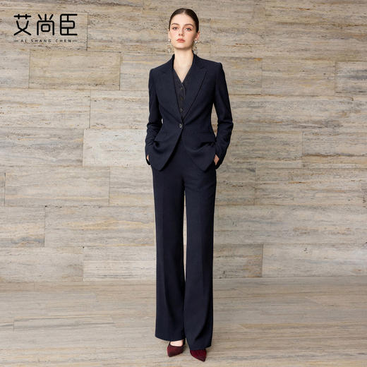 艾尚臣老钱西装套装女冬季通勤纹理西服职业装阔腿裤三件套极简风 商品图0
