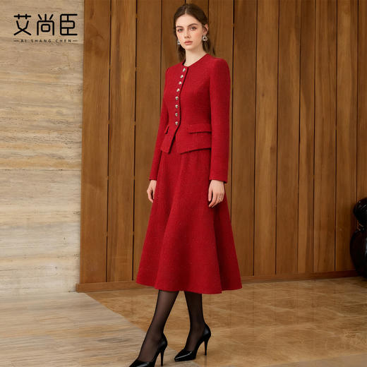 艾尚臣小香风红色西服两件套女冬新年战袍西装套装气质订婚敬酒服 商品图3