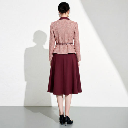 艾尚臣酒红色小香风套装秋冬气质西装两件套裙喜妈妈婚宴年会礼服 商品图3
