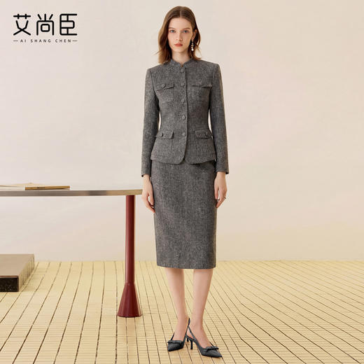 艾尚臣正肩立领酒店制服西装外套半身裙两件套女职业装工作服 商品图2