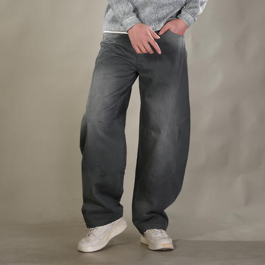 DRONKOO 2026 抽绳半松紧前交叉破骨多位喷色中厚牛仔长裤 商品图1