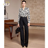 AD高级感长袖花衬衫女春2026新款通勤穿搭职业衬衣黑色裤子两件套 商品缩略图1