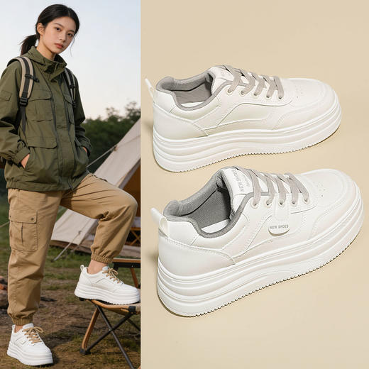 MZT 【春款厚底小白鞋】跟高5.5cm左右，透气不闷脚，不臭脚，不磨脚、包裹性好，高颜值百搭!#L 商品图1