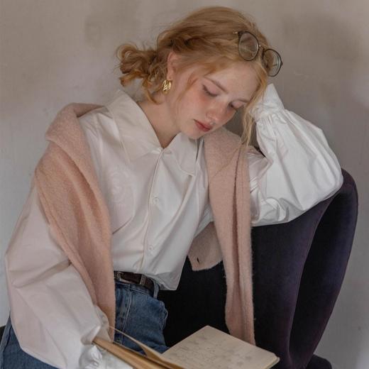 【法式通勤玫瑰刺绣薄外套】中古感灯笼袖长袖衬衫 早春季 上衣复古紫色衬衣  商品图1