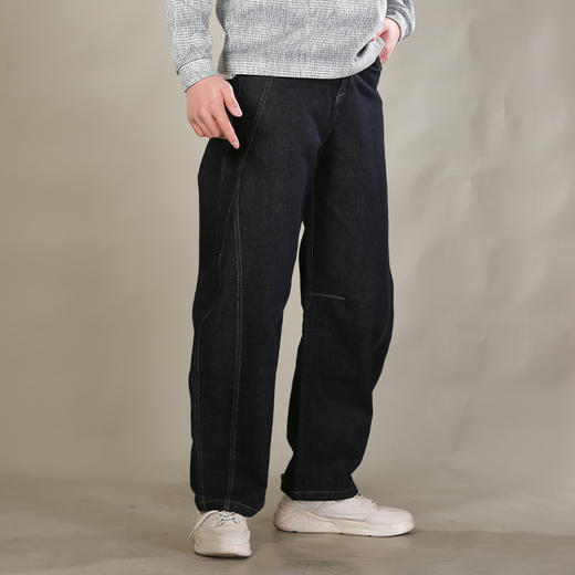 DRONKOO 2026 内抽绳半松紧前交叉破骨普洗弯刀型中厚牛仔长裤 商品图1