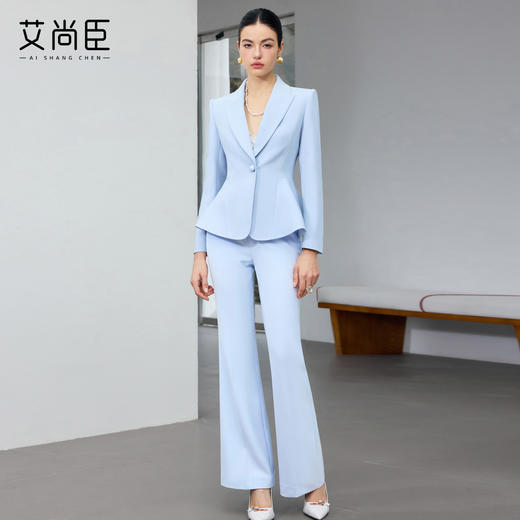 艾尚臣蓝色西装套装女修身医美职业装商务风高级感职场正装主持人 商品图0