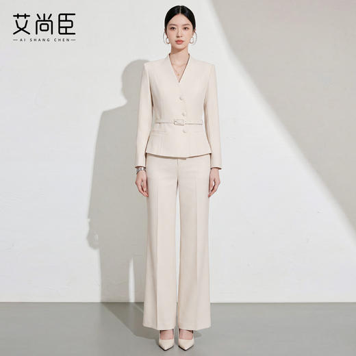 艾尚臣优雅风西装套装女2026新款春季卡其色职业装通勤西服两件套 商品图2