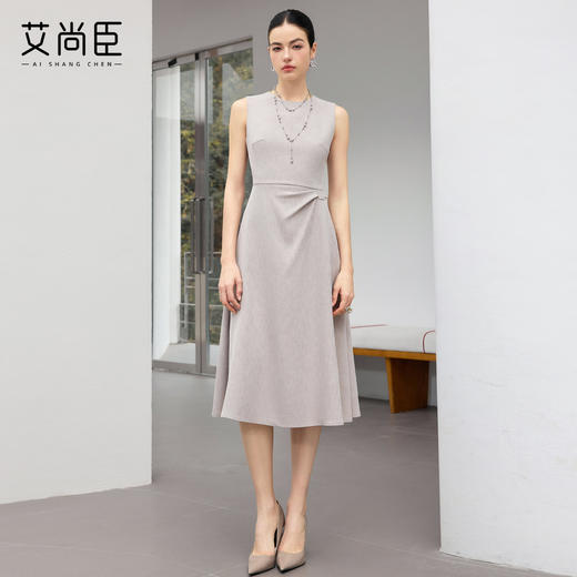 艾尚臣轻熟优雅风无袖连衣裙女收腰A字裙通勤中长款极简风 商品图1