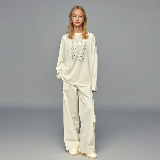 💕春3童装莱赛尔棉壳工装风绣花宽松长裤 商品图2