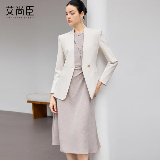 艾尚臣连衣裙两件套女2026春季新款米白色高级感职业气质西装套装 商品图0