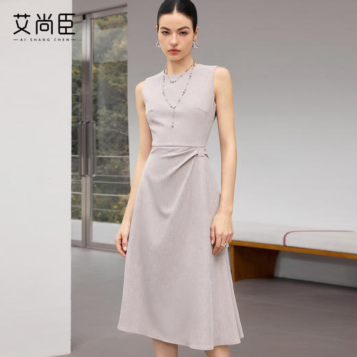 艾尚臣轻熟优雅风无袖连衣裙女收腰A字裙通勤中长款极简风 商品图0