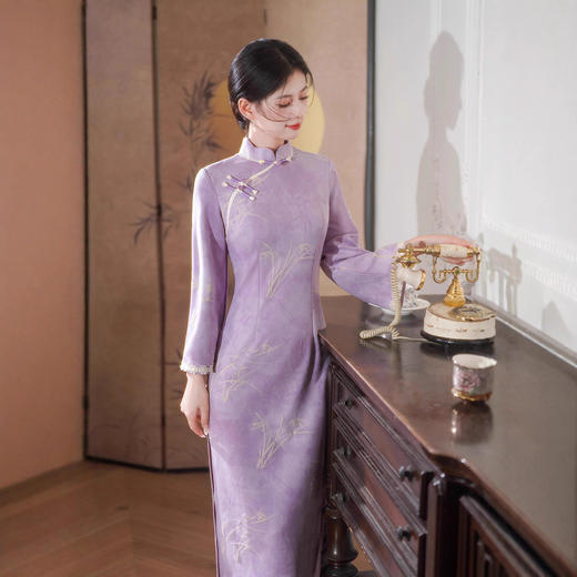 款新款日常通勤长款旗袍 秋冬淑女气质麂皮绒加绒显瘦旗袍 763 商品图2