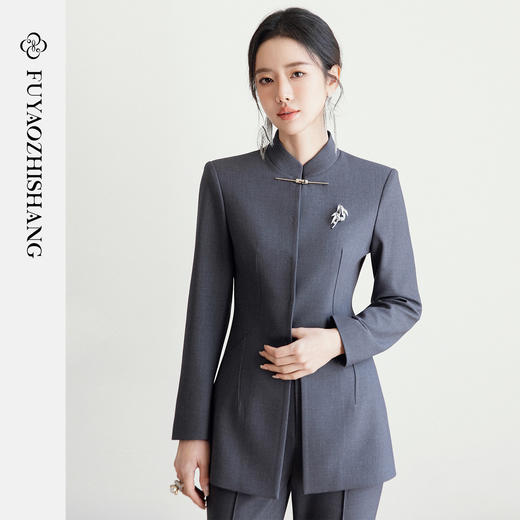FUYAO扶摇直上 青年装立领新中式西装套装女通勤长袖正装正式场合 商品图3