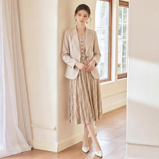 艾尚臣鎏金肌理高级感西装外套百褶裙时尚套装女秋冬气质通勤职场 商品图4