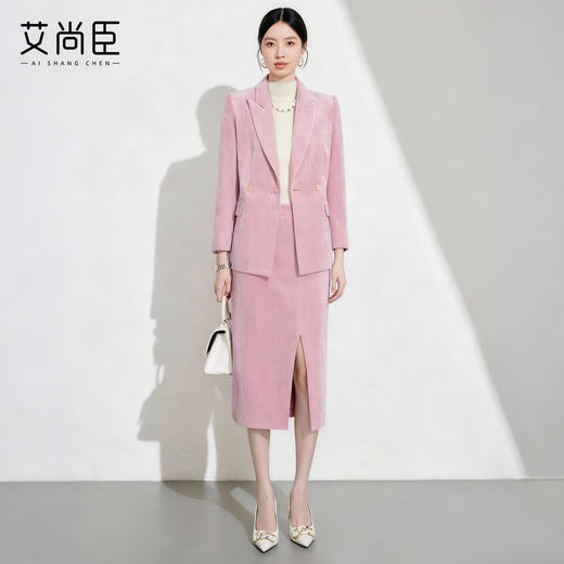 艾尚臣樱花粉西装套裙女高级感优雅正装职业装开叉裙显瘦两件套冬 商品图2