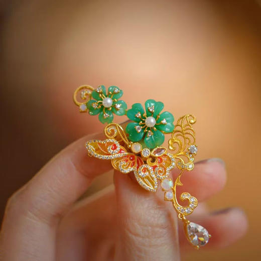 龢盒原创 蝴蝶花园澳玉银胸针 商品图3