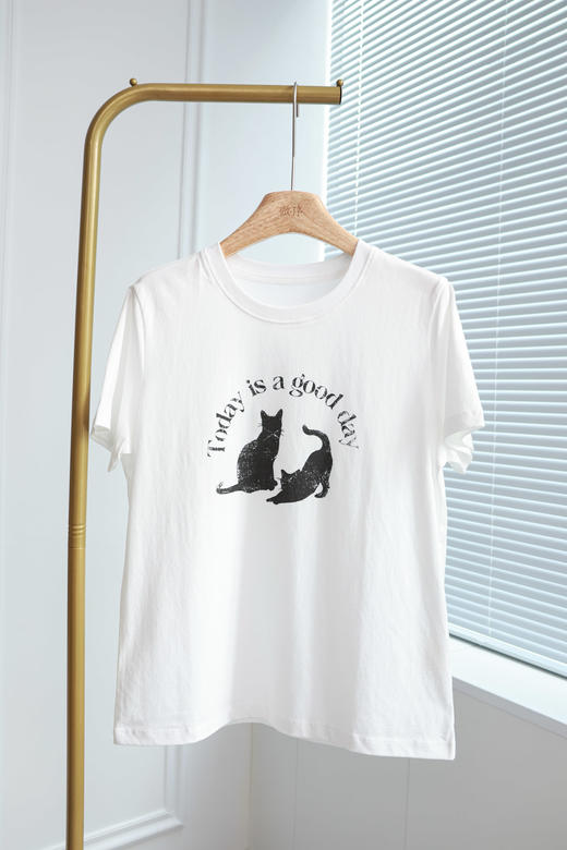 洋气萌宠印花短袖T恤 商品图0