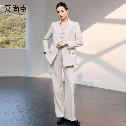 艾尚臣2026新款西装三件套女春季米白色通勤风修身气质OL西服套装 商品图3