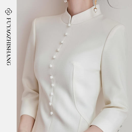 FUYAO扶摇直上 新中式醋酸旗袍裙女七分袖立领连衣裙修身优雅裙子 商品图2