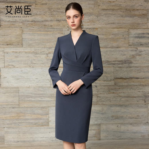 艾尚臣格雷灰连衣裙女高级感正式场合商务宴会职业装修身显瘦裙子 商品图1