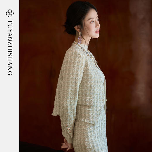 FUYAO扶摇 小香风粗花呢短外套女圆领贵妇名媛气质上衣轻奢风短款 商品图1