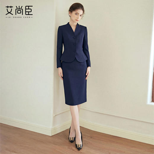 艾尚臣藏青色西装套装女职业装酒店经理前台接待工作服商务风正装 商品图2