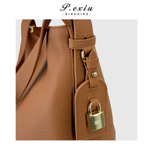 头层牛皮复古极简风通勤水桶手提单肩包 BL5855 商品图2