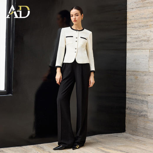 AD2026春季新款通勤西装套装女撞色圆领长袖短外套高端职业阔腿裤 商品图3
