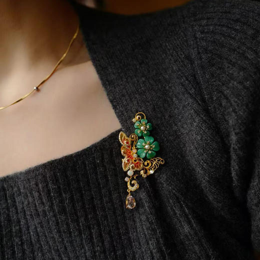 龢盒原创 蝴蝶花园澳玉银胸针 商品图4