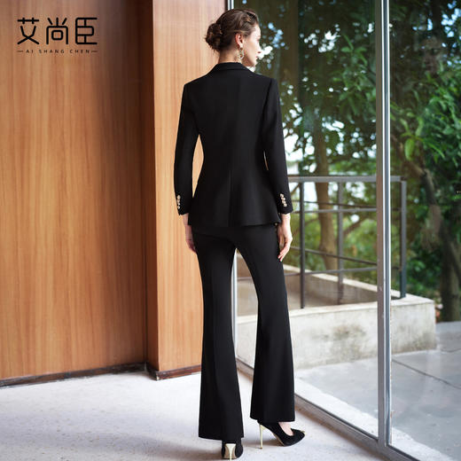 艾尚臣优雅风黑色西装套装女职业装商务套装轻熟时尚微喇裤两件套 商品图4
